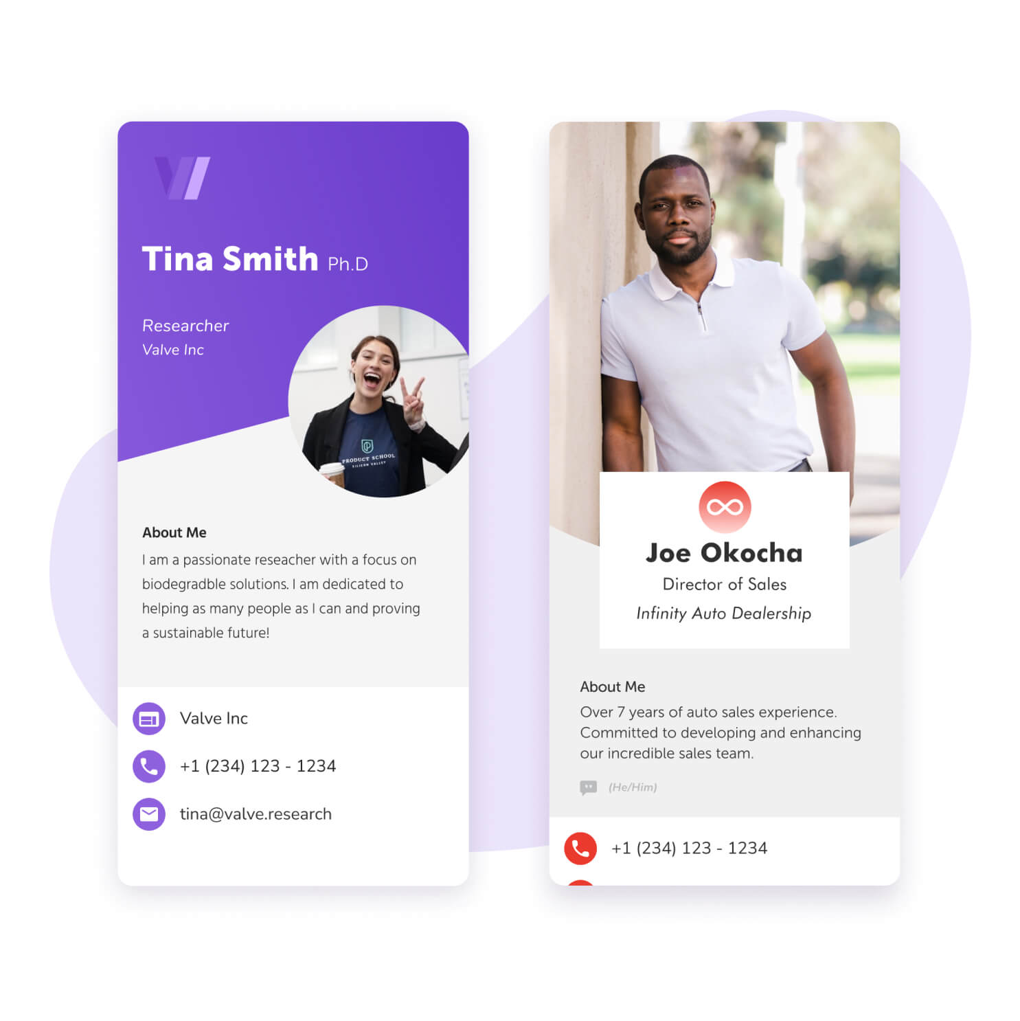 Digital visiting card lead height