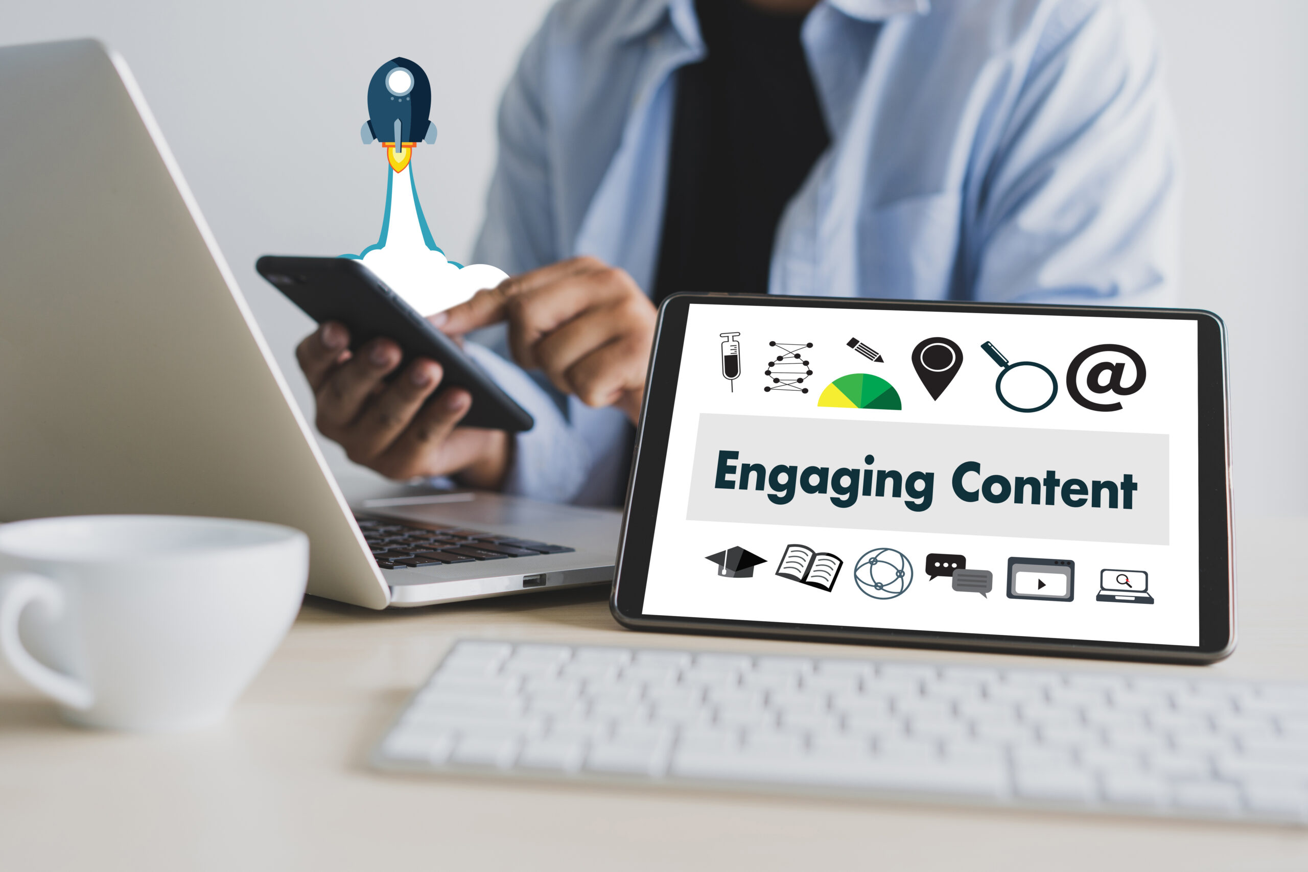 Engaging  CONTENT marketing Data Blogging Media Publication Information Vision Content Concept