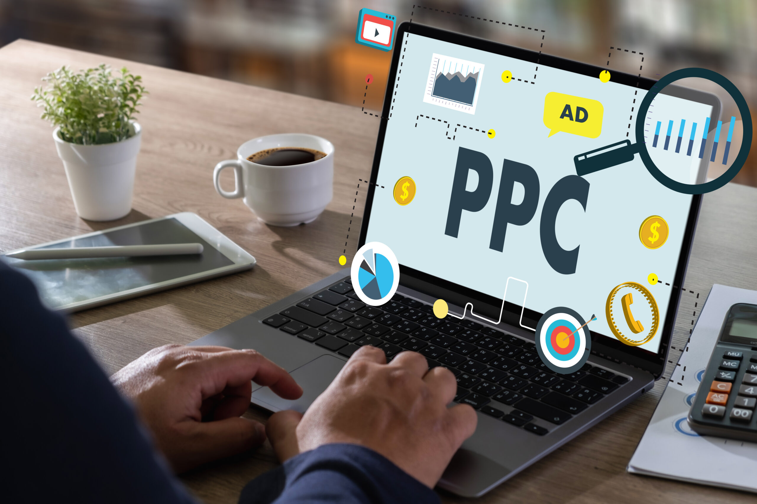 PPC - Pay Per Click concept Businessman working concept,  social network, SEO